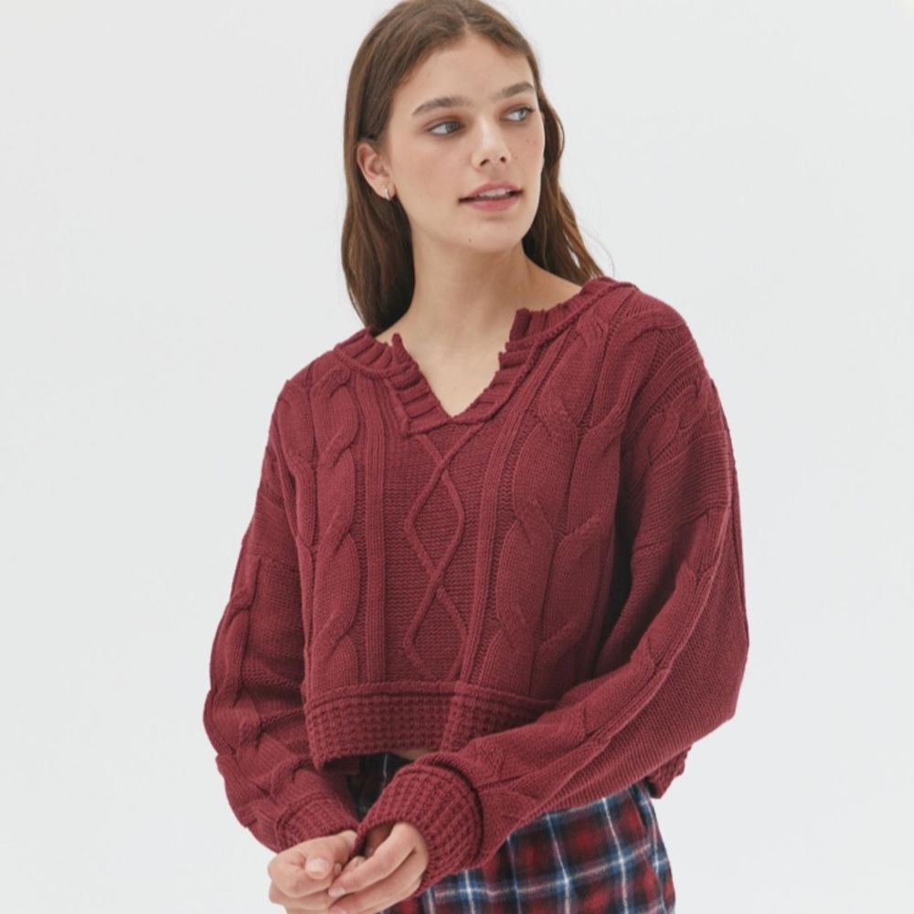 UO Hazel Notch Neck Cable Knit Sweater